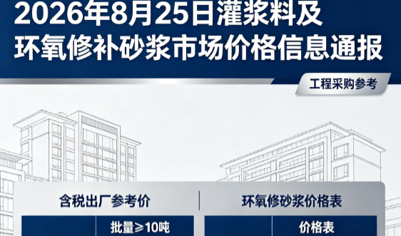 涪城2026年8月25日灌浆料及环氧修补砂浆市场价格信息通报